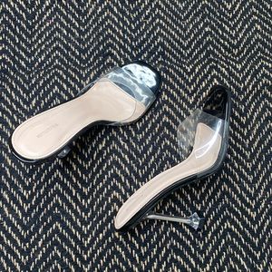 Pretty little things black clear heel mule sandals